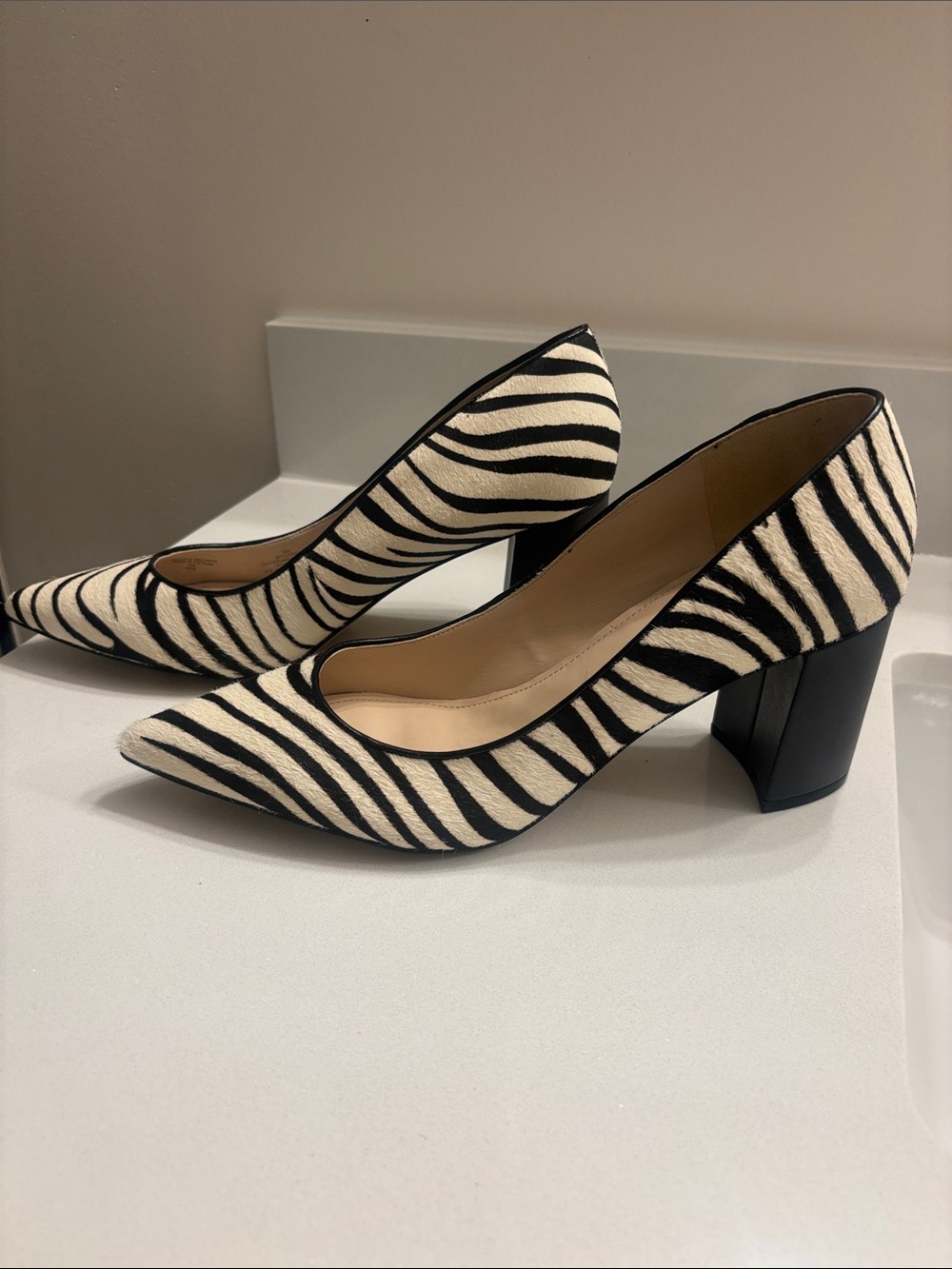Marc Fisher Zebra-Print Pointed Block Heel Pumps - Black & White
